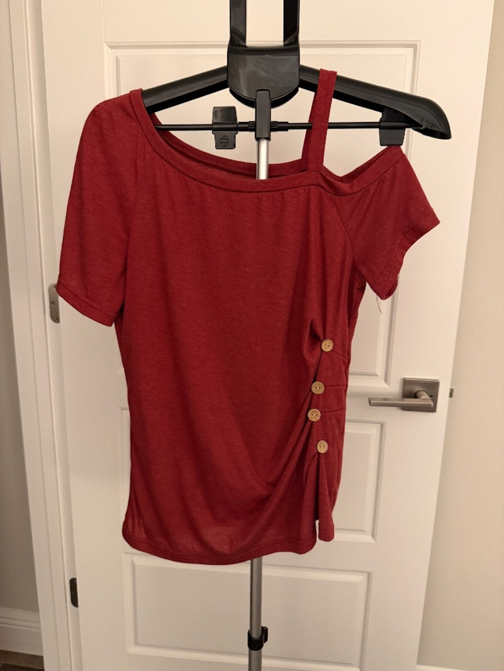 Shein Cayenne Red Asymmetric One-Shoulder Top